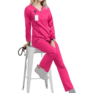 Women's Long Sleeve Scrub Set High Waist Two Piece Medical Work Uniforms For Dental Cosmetic Use Medium Stretch Fabric - Product Image 2