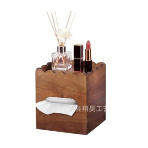 Wooden Tissue Box With Storage Tray Modern <b>Desktop</b> Organizer For Home Office Bedroom Living Room - Product Image 5