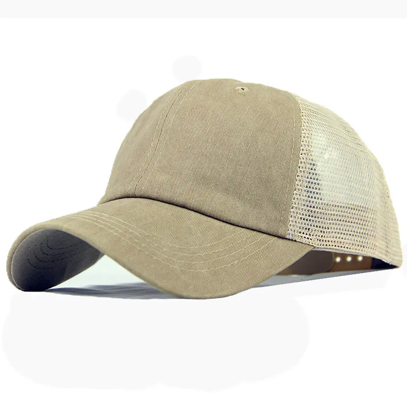 Gorra de béisbol desgastada para hombre, gorro de béisbol desgastado con malla en la parte trasera, color blanco