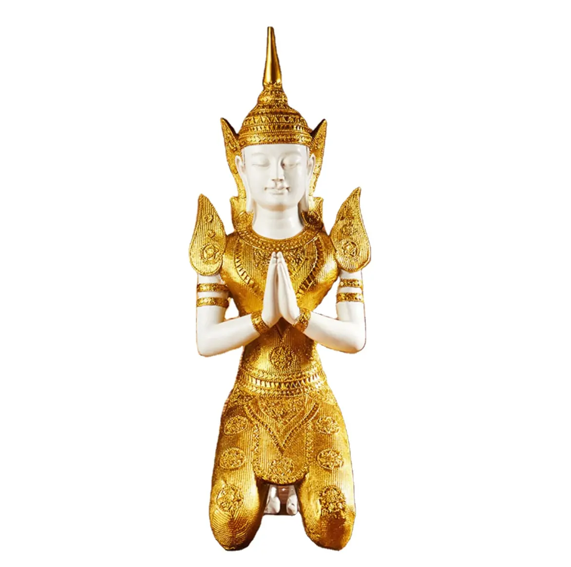 รูปปั้นพระพุทธรูปวางฝ่ามือไว้ด้วยกันตกแต่งบ้านห้องรับแขกระเบียง