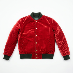 <b>Men's</b> Red Satin Varsity Bomber <b>Jacket</b> <b>Men</b> Stand Collar Button Front Custom Logo Winter Casual Outerwear - Product Image 1