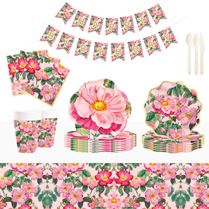 Decoración de Fiesta con Temática Floral DAMAI, Platos, Vasos y Servilletas de Papel con Diseño de Peonías Rosas de Lujo para Fiestas de Niñas - Product Image 1
