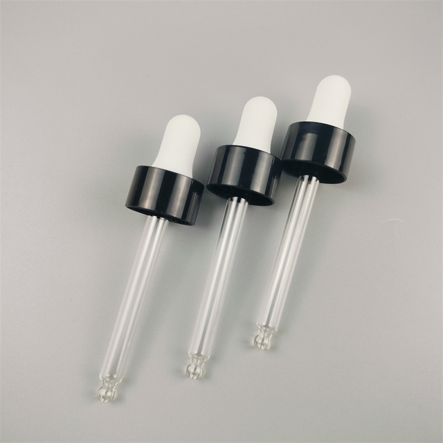 Ruipack18mm Black Graduated Dropper Pipette Silicone Dropper Bulb White Tamper-proof Cover PP Plastic Euro Dropper Screw Caps