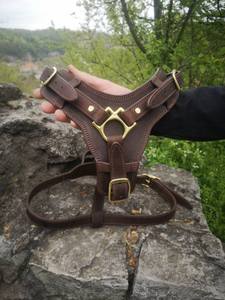 ハンドル付き手作りレザードッグハーネスヘビーデューティーウォーキングトレーニングキャットペットベストソフトミディアムラージドッグハーネス - Product Image 2