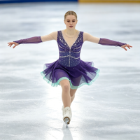 Robe de patinage artistique et de danse pour enfants et adultes, violet menthe, col en V, manches longues en maille, dos orné de strass, pour compétition et spectacle de patinage sur glace