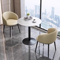 Table moderne en métal pour balcon avec dalles de roche, ensemble de deux chaises, table basse simple pour chambre à coucher, chaise de réunion pour petits espaces