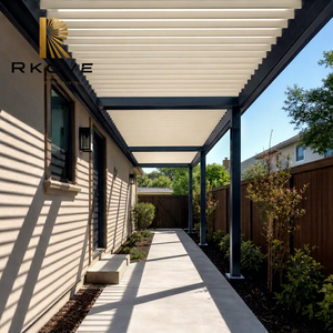Pergola bioclimatique motorisée RKOVE RK-C1 3*6m sur mesure, style à pignon incliné, avec lames orientables et éclairage LED, pour allée de villa, abri extérieur - Product Image 1