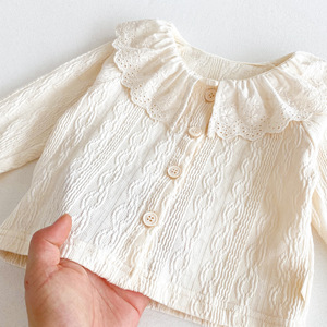 Angou, venta al por mayor, camisa informal suave para niña bebé con cuello redondo, cuello sólido, <span class=keywords><strong>de</strong></span> estilo occidental Camisa <span class=keywords><strong>de</strong></span> algodón, diseños <span class=keywords><strong>de</strong></span> blusa superior para niños - Product Image 2
