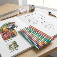 Crayons de couleur effaçables à mine souple de qualité supérieure de 7 pouces, 12 couleurs, crayons de couleur en plastique imprimés en rouleau, embouts de dessin, fournitures d'art