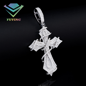 Nuevas existencias: Colgante de cruz de moissanita VVS color D, chapado en oro sobre plata de ley 925, estilo Hip Hop, con incrustaciones de circonitas, pasa la prueba del diamante, para regalo. - Product Image 1