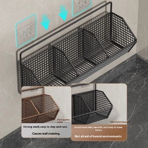 <strong>Kitchen</strong> Wall-mounted Storage <strong>Rack</strong> with Adhesive Sticker Hanging Seasonings Scallion Ginger Onion Garlic <strong>Vegetable</strong> Basket Shelf - Product Image 4