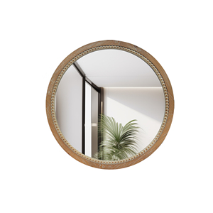 <b>Round</b> Distressed Wood Beaded Wall <b>Mirror</b> 23.62 In Farmhouse Vintage Accent <b>Mirror</b> For <b>Bathroom</b> Bedroom Entryway Rustic - Product Image 6