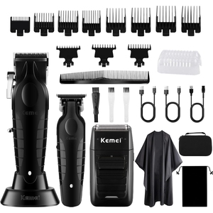 <span class=keywords><strong>KeMei</strong></span>-2299 + <span class=keywords><strong>2296</strong></span> + 1102 ensemble de tondeuse à cheveux professionnelle pour hommes rasoir à feuille et trousse à outils de toilettage du visage pour hommes, cadeaux pour hommes - Product Image 1