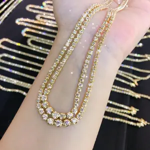 New Arrival Solid Gold Jewelry 10.4g 42cm IJ SI Round Natural Diamond Tennis Chain Link Party Jewelry Tennis Necklace Women