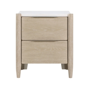 Modern Two <b>Drawer</b> Nightstand Marble Top Light Oak Finish Bedroom Furniture Bedside Table - Product Image 1