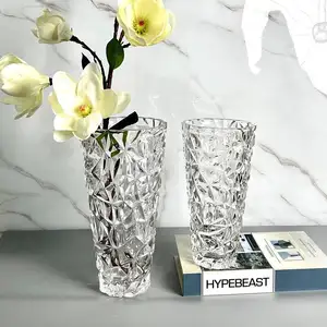 Multicolor Glass Cylinder Vases Bulk Wholesale Home Decor Flower Vases Bulk Hydroponic Glass Vase Ribbed