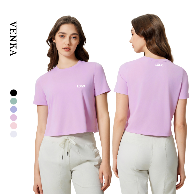 Summer Light Weight Loose Women's Gym Fitness Wear Soft Comfort Sportswear Quick Dry Breathable Ladies Yoga Sleeve Loose T-Shirt