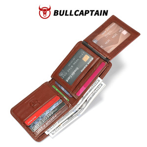 กระเป๋าสตางค์ BULLCAPTAIN รุ่นคลาสสิกสำหรับผู้ชาย ป้องกัน RFID แบบพับได้ ใส่บัตรได้เยอะ ดีไซน์บางเฉียบ เรียบง่าย ใส่กระเป๋าหน้าได้ ผลิตจากหนังแท้ - Product Image 4