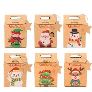 Festive Santa Elf Snowman Prints Designs Star Tags Boîtes à friandises en papier Kraft personnalisables écologiques pour la décoration du Festival - Product Image 1