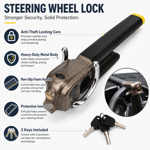 Blocca Volante Antifurto per Auto Resistente <span class=keywords><strong>con</strong></span> Maniglia in Schiuma Protettiva e 3 Chiavi - Vendita all'Ingrosso - Product Image 6