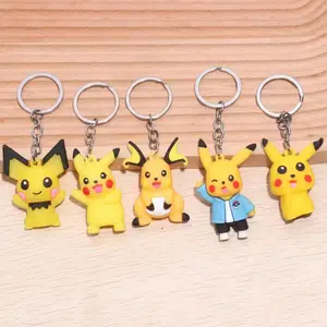 Pikachu With Ring Custom 3d Anime Keychain Silicone Plastic Rubber Pvc Keychain Bag Accessories Key Holder Key Ring Gift