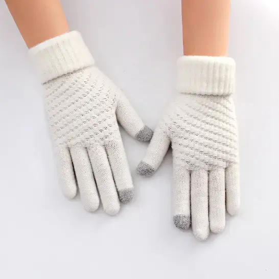 Unisex Touchscreen Handschoenen Stretch Gebreide Wollen Wanten Volledige Vinger Acryl Winterhandschoenen
