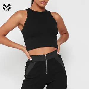 Nuevo estilo profundo elástico costilla tanque cultivos tops sin mangas mujer fitness