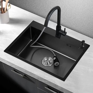 Évier <span class=keywords><strong>de</strong></span> cuisine à bol unique en acier inoxydable Nano 304 Évier <span class=keywords><strong>de</strong></span> cuisine rectangulaire fait à la main en noir mat - Product Image 5