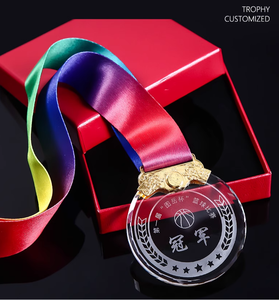 定制标志和挂绳新金银青铜玻璃水晶奖杯奖牌 - Product Image 2