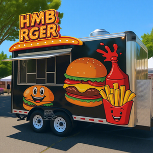 Hamburger Fiberglass Multifunctional Tow Bar Mobile Food Truck with 4 Wheel Modern Outdoor Hot Dog Cart Candy Van Chips Trailer - Product Image 1