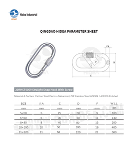 HIDEA AISI304 316 Acero Inoxidable y Acero al Carbono Electro Galvanizado, Gancho de Seguridad Recto con Cierre de Rosca y Mosquetón - Product Image 6