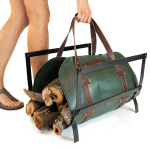 Sac de transport pour bûches en cuir véritable, robuste, portable, pour foyer, sac de transport pour bois de chauffage, équipement de camping LLR-0136 - Product Image 1