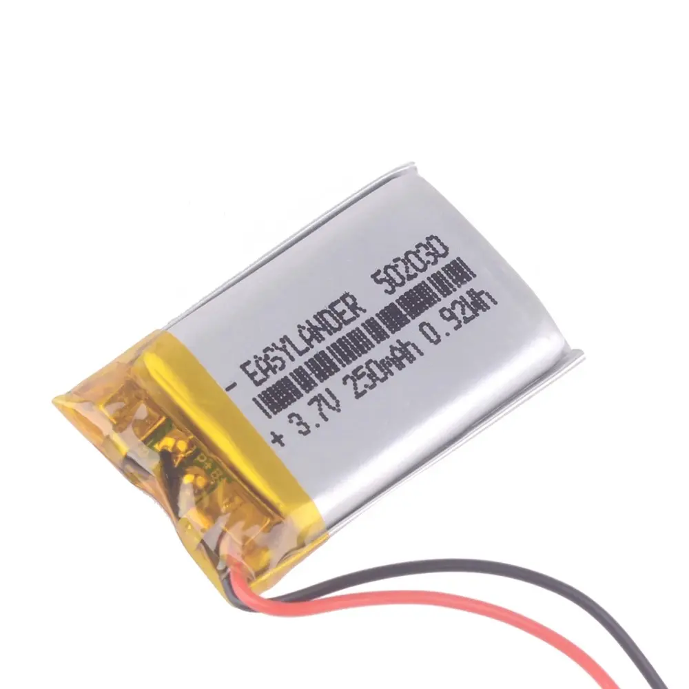 502030 battery 3.7V 250mAh 502030 polymer lithium ion rechargeable battery for toys, LED lights, Bluetooth earphone