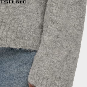 Pull en laine jacquard à col rond gris, manches longues, poignets et ourlet côtelés, coupe décontractée, personnalisable, vente en gros, direct usine - Product Image 4