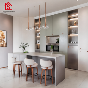 LongSen Mobili da <span class=keywords><strong>Cucina</strong></span> Modulari Personalizzati Moderni ed Ecologici, Armadietti in Legno Laccato Senza Maniglie, Arredamento per Sala da Pranzo all'Ingrosso - Product Image 1