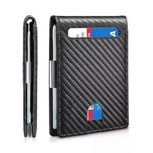 RFID Minimalist Wallet Leather Slim Wallets Card Holder with Money Clip for Men