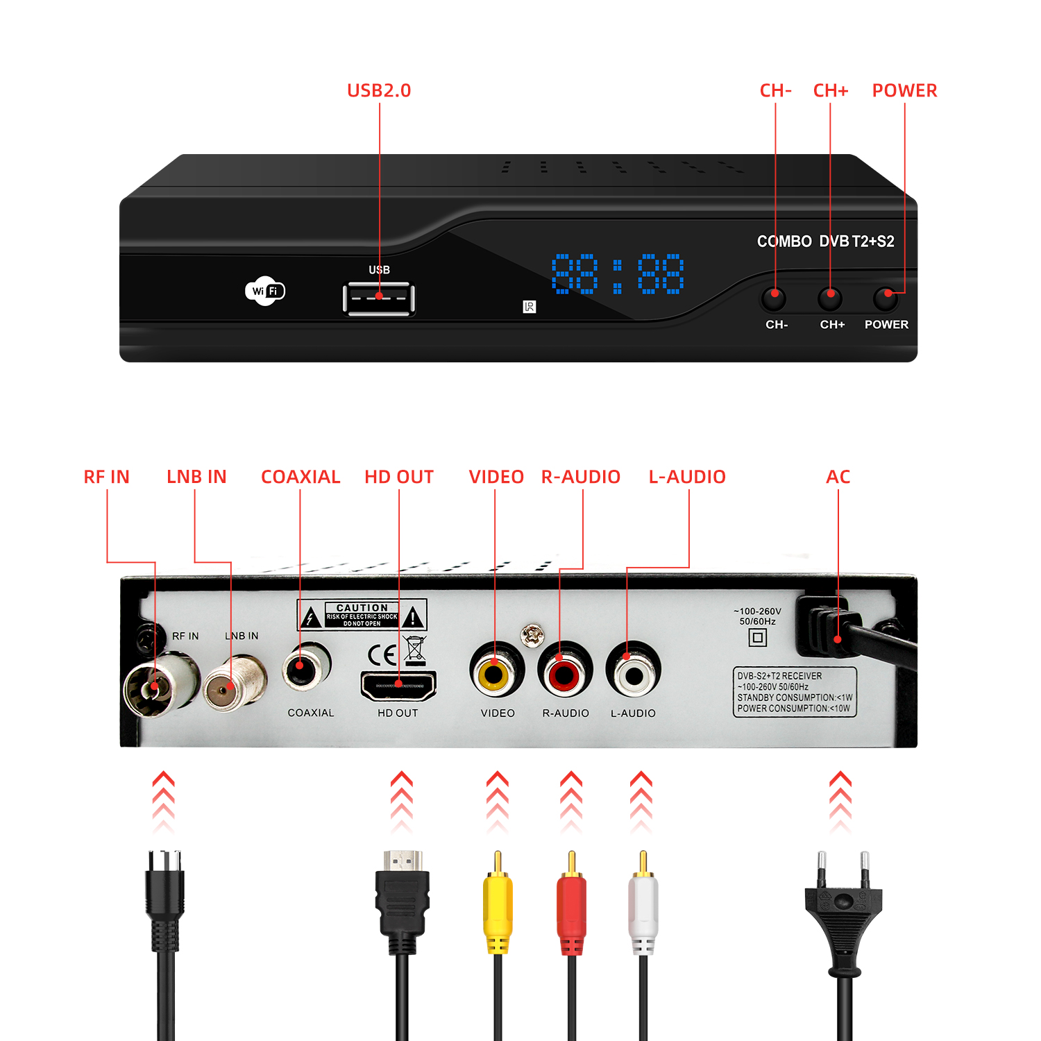 Full HD DVB-S2+T2 Set Top Box FTA DVB S2 Satellite TV Decoder Digital H.265 DVB S2 T2 Combo Set Top Box