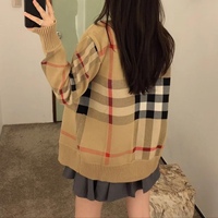 2025 Overs ize Cardigan Sweater V-Ausschnitt Langarm Classic Cardigan Single Breasted Lattice Damen Cardigans