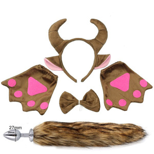 Cute Funny Cosplay 4 Pcs Cow Ear Stainless Steel Long Faux Fur Tail Anal Butt Plug Set for Women Couple Cute Funny Cosplay 4 Pcs Cow Ear Stainless Steel Long Faux Fur Tail Anal Butt Plug Set for Women Couple