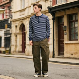 T-shirt <span class=keywords><strong>marin</strong></span> vintage OKONKWO 300g à manches longues, col rond, rayé, avec motif, respirant et antibactérien - Product Image 2