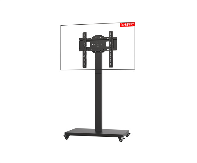 Mobile TV Stand Lockable Wheels Adjustable Height Industrial Cart Cold Rolled Steel 55 Inches