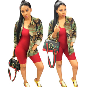 51٪ -70٪ قطن مموَّه طويل بطيتي صدر متباعدتين معطف جينز معاطف جواكيت معاطف نسائية - Product Image 1