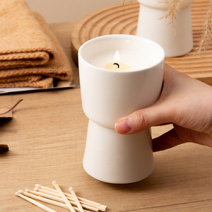 Porte-bougie en céramique élégant, forme cylindrique, tasse vide pour décoration intérieure, usage cadeau DB2732 - Product Image 4