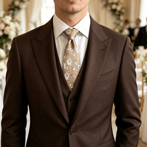 Cravate en soie florale classique pour homme, cravate en satin pour mariage, motif or et blanc, accessoire élégant pour robe de cérémonie - Product Image 4