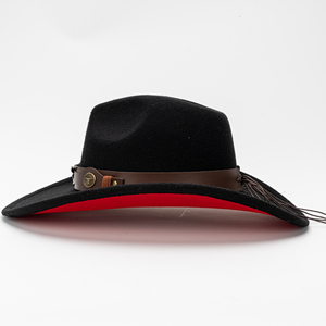 Sombrero Vaquero Occidental de Fieltro Negro en Oferta, Decoración Longhorn, Correa de Cuero Marrón, Unisex, Ala Ancha, para Uso Diario y Fiestas - Product Image 4