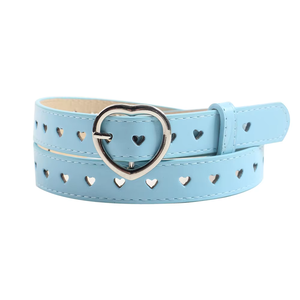 <span class=keywords><strong>Ceinture</strong></span> pour <span class=keywords><strong>femme</strong></span> en cuir véritable <span class=keywords><strong>bleu</strong></span> ciel avec boucle en alliage en forme de cœur, écologique, avec logo personnalisé - Product Image 4