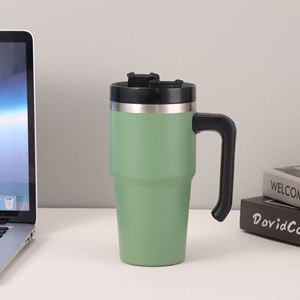 Matte Powder Coated 20oz Stainless Steel Travel Tumbler Vacuum Insulated <b>Car</b> <b>Mug</b> With Handle Straw - Product Image 2