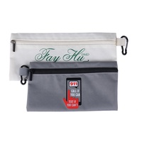 Sac promotionnel médical multifonctionnel réutilisable en polyester gris avec impression personnalisée, pochette de rangement à fermeture éclair pour premiers secours avec mousqueton