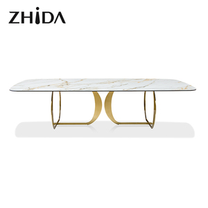 <span class=keywords><strong>Table</strong></span> à <span class=keywords><strong>manger</strong></span> de luxe pour villa, 6 à 8 places, base en acier inoxydable doré, plateau en marbre, vente en gros par l'usine de meubles Foshan - Product Image 2