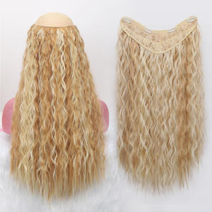 Perruque mi-longue bouclée crépue en forme de V |   Extension de <span class=keywords><strong>cheveux</strong></span> synthétique en une seule pièce avec des boucles <span class=keywords><strong>afro</strong></span> texturées - Product Image 2